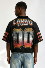 Custom Vintage Gradient "00" Number Mesh Football Jersey | Men Cropped Boxy Streetwear Short‑Sleeve Sport Top