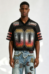 Custom Vintage Gradient "00" Number Mesh Football Jersey | Men Cropped Boxy Streetwear Short‑Sleeve Sport Top