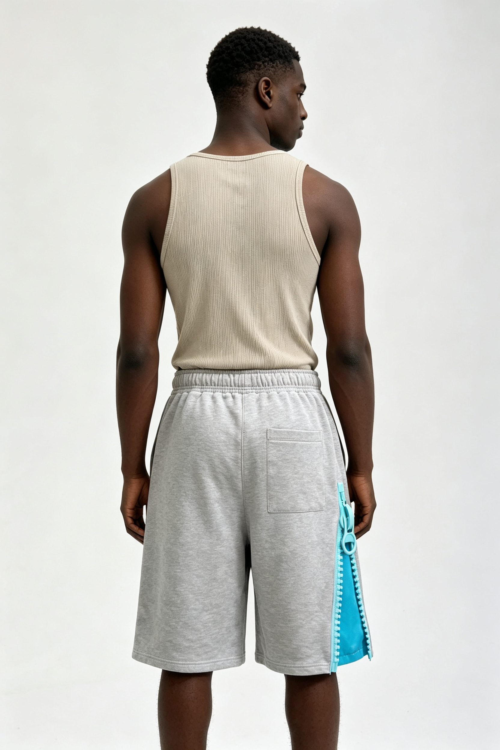 Custom Heather Grey Side Zip Contrast Liner Sweat Shorts | Men Oversized Streetwear Knee Length French Terry Shorts