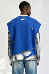 Custom "Stay Different" Pixel Slogan Distressed Layered Look Long‑Sleeve Tee | Men Oversized Fake‑2‑Piece Streetwear Top