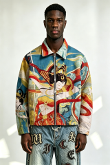 Custom Dunhuang Flying Apsaras Tapestry Jacquard Zip Jacket | Men Full Graphic Woven Art Streetwear Collared Jacket