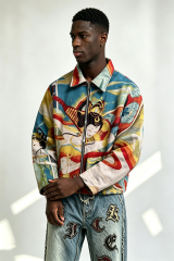 Custom Dunhuang Flying Apsaras Tapestry Jacquard Zip Jacket | Men Full Graphic Woven Art Streetwear Collared Jacket