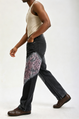 Custom Black Flare Jeans with Pixel Gradient Snake Print | Men Retro Wide Leg Streetwear Graphic Denim Pants