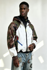 Custom Camo Off-White Color Block Hooded Windbreaker Jacket | Men Neon Zipper Accents Technical Streetwear Anorak