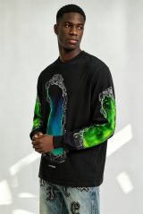 Custom Black Crewneck Sweatshirt Gradient Cave Liquid Graphic Print | Men Oversized Streetwear Long Sleeve Sweatshirt