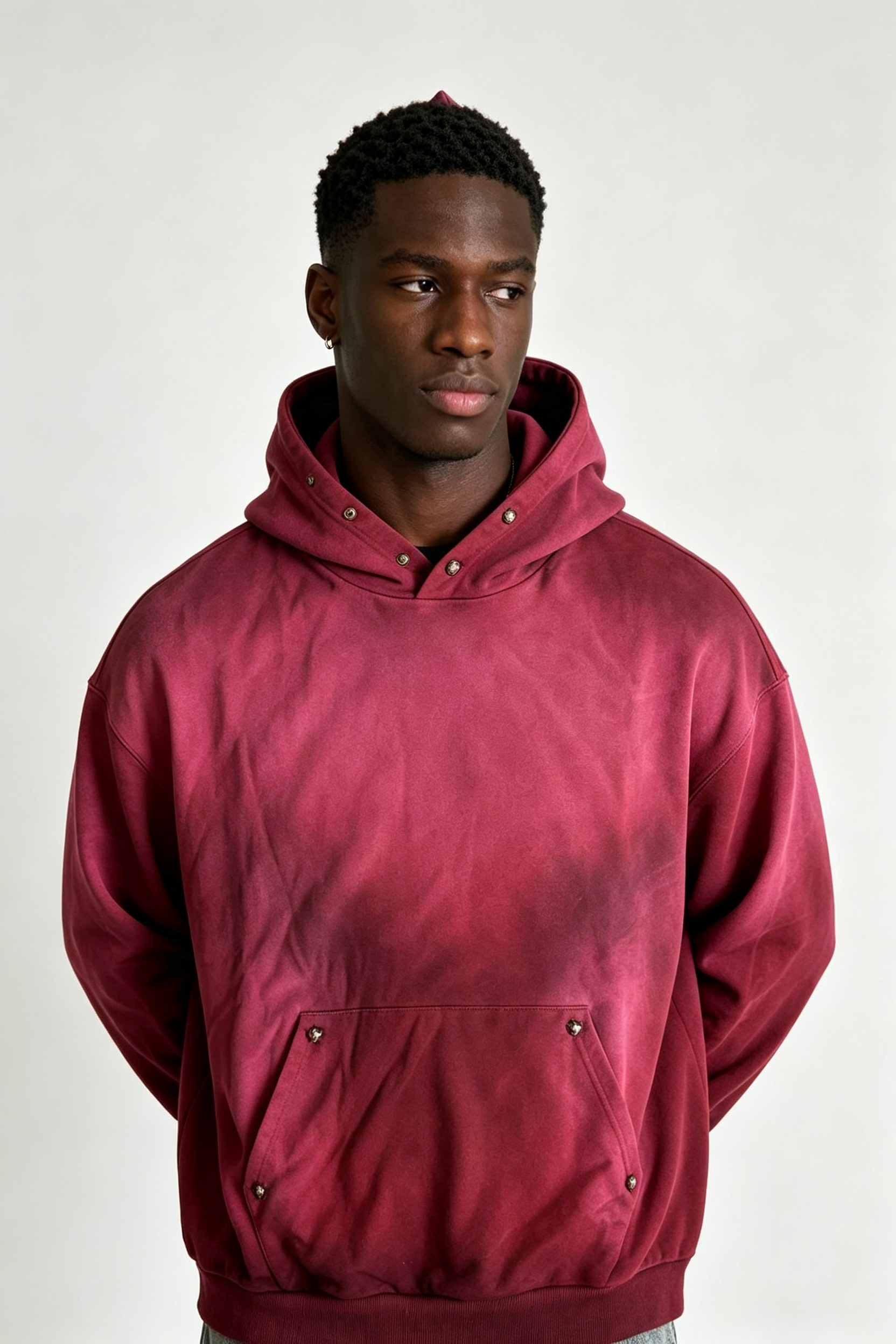 Custom Burgundy Gradient Sun Faded Hoodie | Men Oversized Vintage Washed Streetwear Hooded Sweatshirt