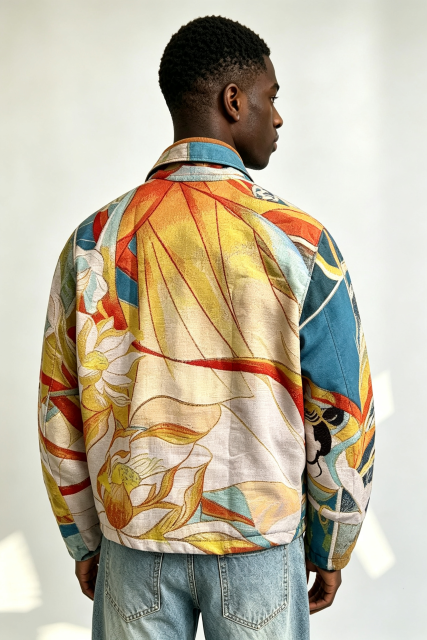 Custom Dunhuang Flying Apsaras Tapestry Jacquard Zip Jacket | Men Full Graphic Woven Art Streetwear Collared Jacket