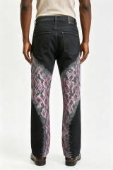 Custom Black Flare Jeans with Pixel Gradient Snake Print | Men Retro Wide Leg Streetwear Graphic Denim Pants