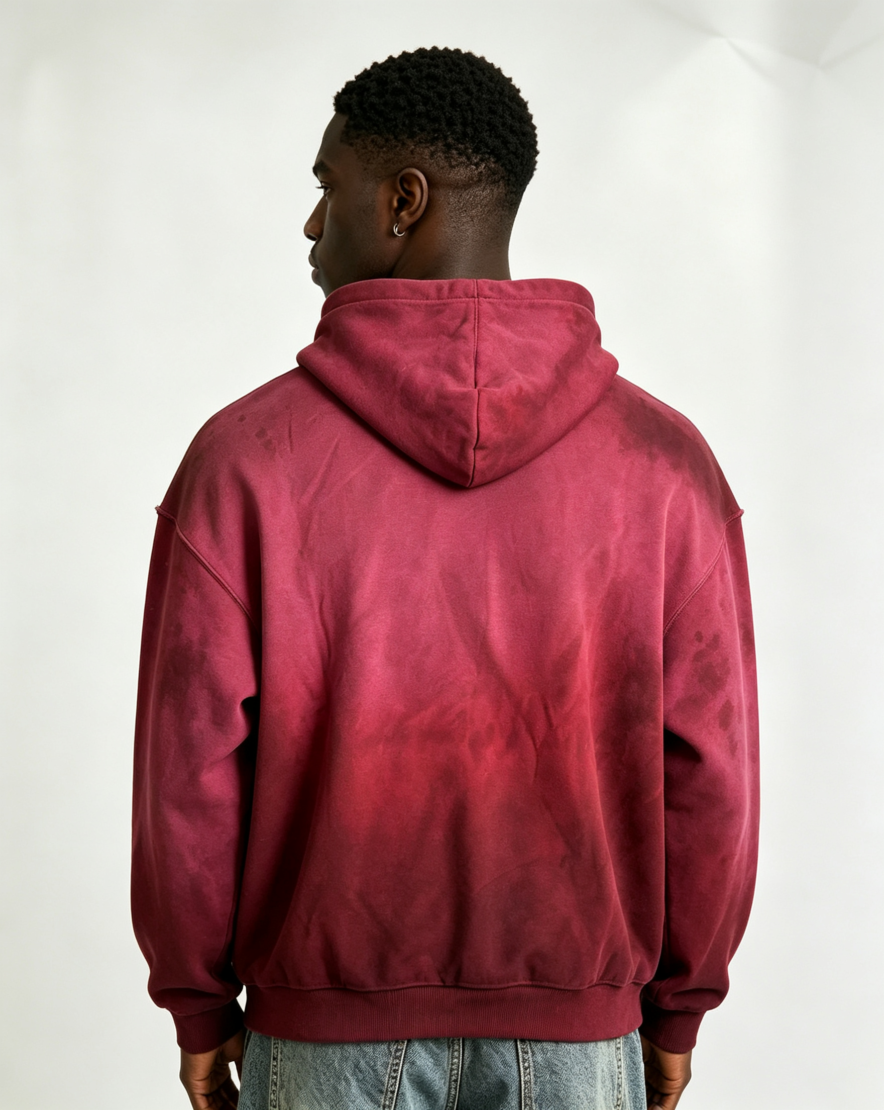 Custom Burgundy Gradient Sun Faded Hoodie | Men Oversized Vintage Washed Streetwear Hooded Sweatshirt
