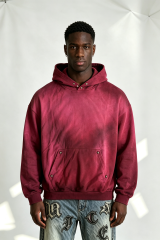 Custom Burgundy Gradient Sun Faded Hoodie | Men Oversized Vintage Washed Streetwear Hooded Sweatshirt