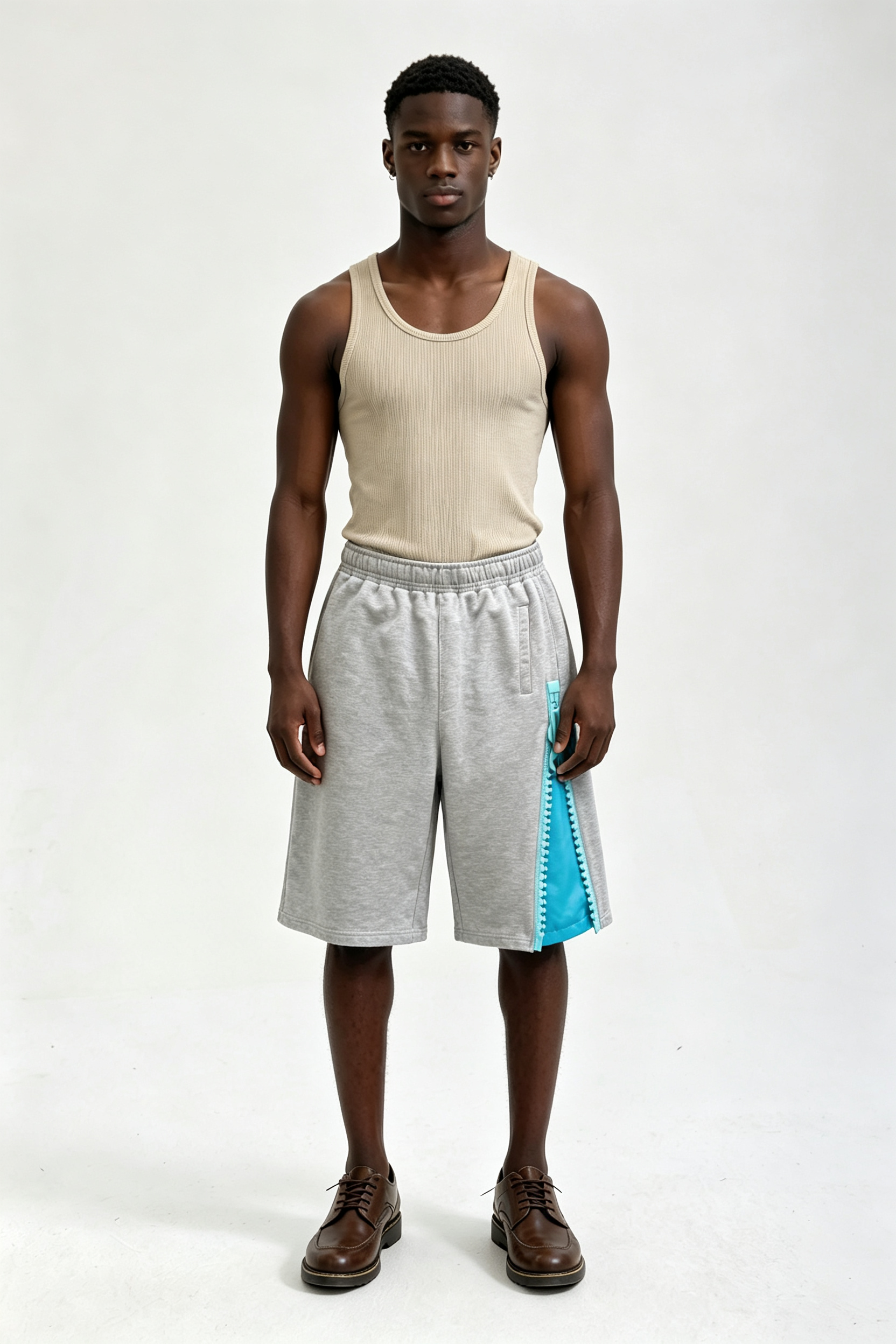 Custom Heather Grey Side Zip Contrast Liner Sweat Shorts | Men Oversized Streetwear Knee Length French Terry Shorts