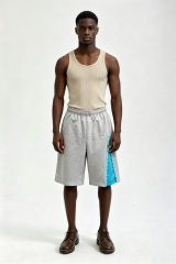 Custom Heather Grey Side Zip Contrast Liner Sweat Shorts | Men Oversized Streetwear Knee Length French Terry Shorts