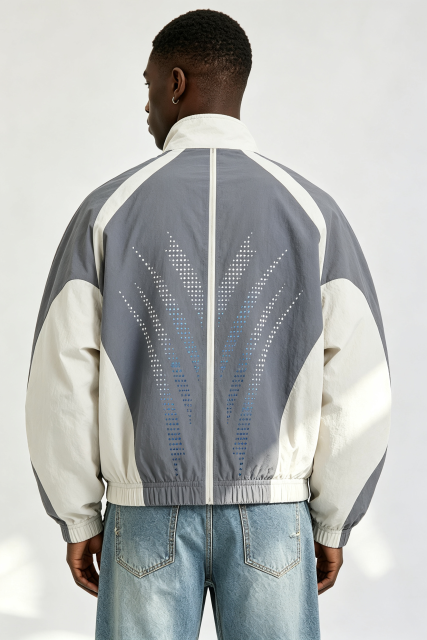 Custom Men Color Block Rhinestone Track Jacket, Stand Collar Zip Up Retro Streetwear Windbreaker