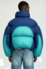 Custom Men Gradient Spray Paint Cropped Puffer Jacket, High Collar Oversized Streetwear Bubble Coat