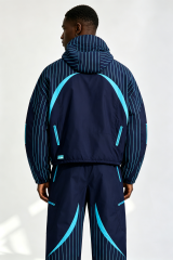 Custom Men Striped Color Block Hooded Tracksuit, 2 Piece Jacket & Pants Streetwear Windbreaker Set