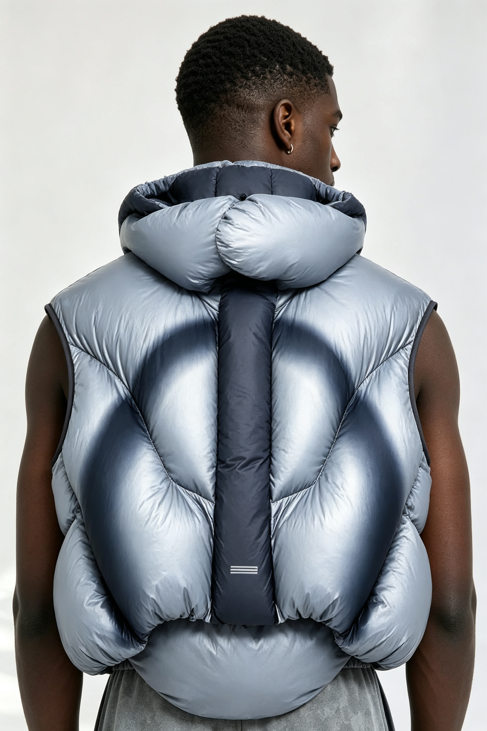 Custom Men Gradient Puffer Hooded Vest, Sleeveless Cropped Streetwear Quilted Gilet