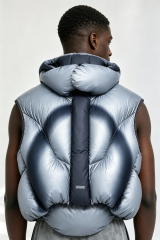 Custom Men Gradient Puffer Hooded Vest, Sleeveless Cropped Streetwear Quilted Gilet
