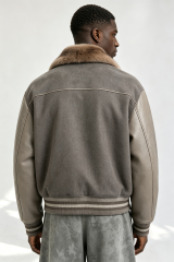 Custom Men Fur Collar Wool Blend Varsity Jacket, Leather Sleeve Vintage Streetwear Baseball Coat