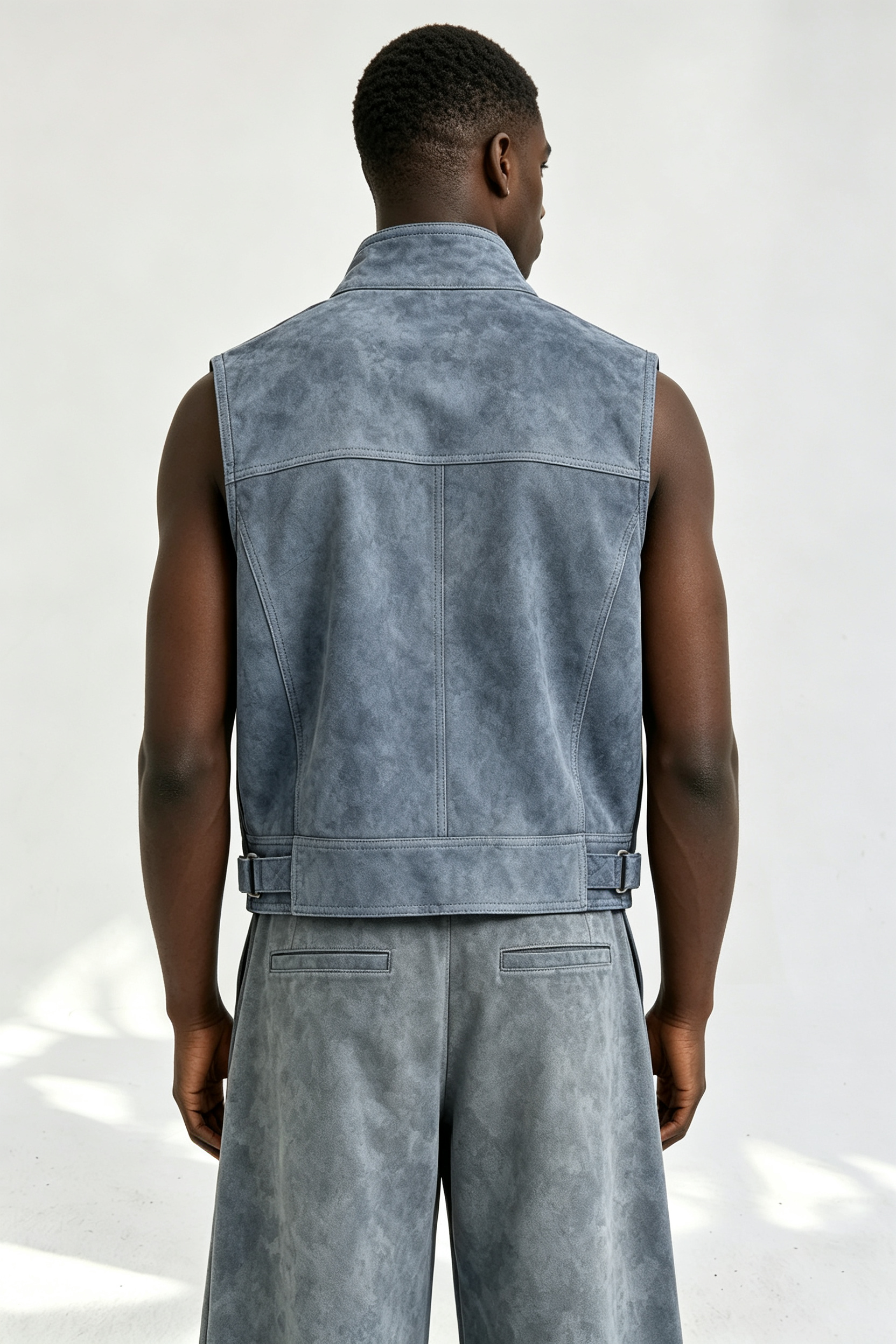 Custom Men Vintage Washed Faux Leather Vest, Stand Collar Sleeveless Streetwear Moto Waistcoat