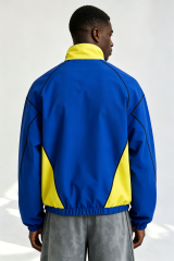 Custom Men Color Block Track Jacket, Retro Stand Collar Raglan Sleeve Streetwear Windbreaker