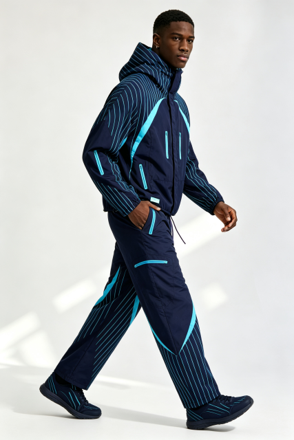 Custom Men Striped Color Block Hooded Tracksuit, 2 Piece Jacket & Pants Streetwear Windbreaker Set