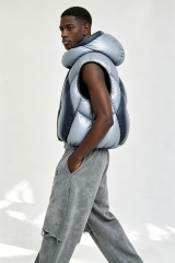 Custom Men Gradient Puffer Hooded Vest, Sleeveless Cropped Streetwear Quilted Gilet