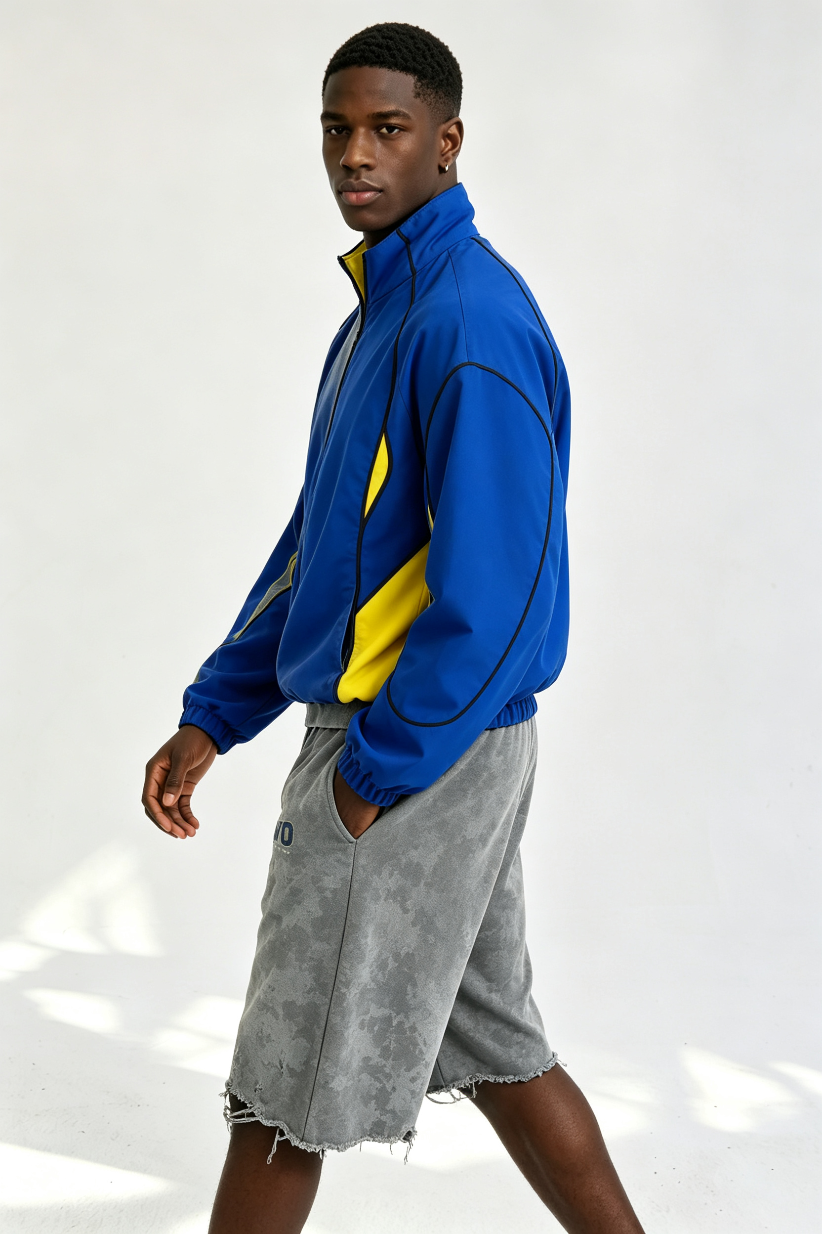 Custom Men Color Block Track Jacket, Retro Stand Collar Raglan Sleeve Streetwear Windbreaker