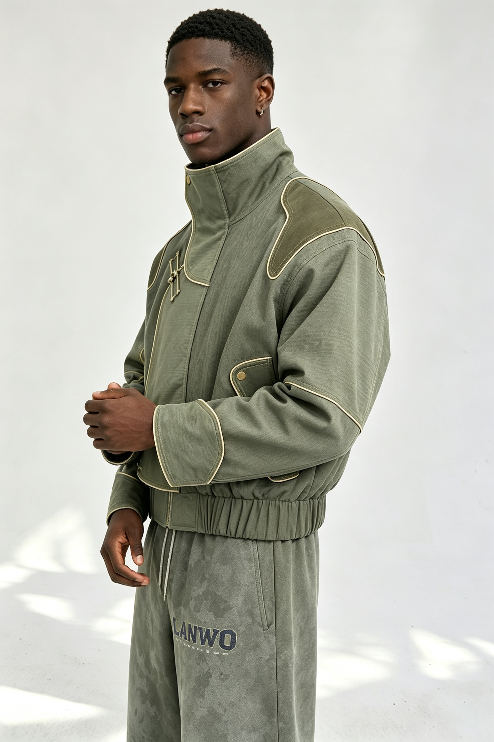 Custom Men Chinese Frog Button Stand Collar Jacket, Flame Print Sleeve Retro Streetwear Oversized Bomber