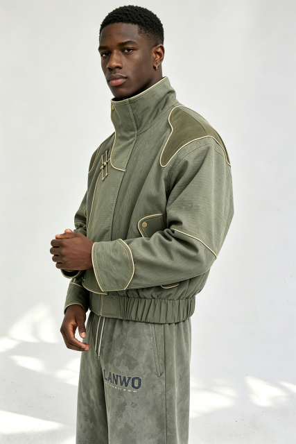 Custom Men Chinese Frog Button Stand Collar Jacket, Flame Print Sleeve Retro Streetwear Oversized Bomber