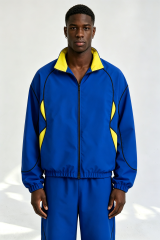 Custom Men Color Block Track Jacket, Retro Stand Collar Raglan Sleeve Streetwear Windbreaker