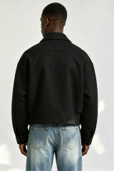 Custom Men Black Multi-Pocket Utility Cargo Jacket, Lapel Collar Cropped Streetwear Suede Jacket