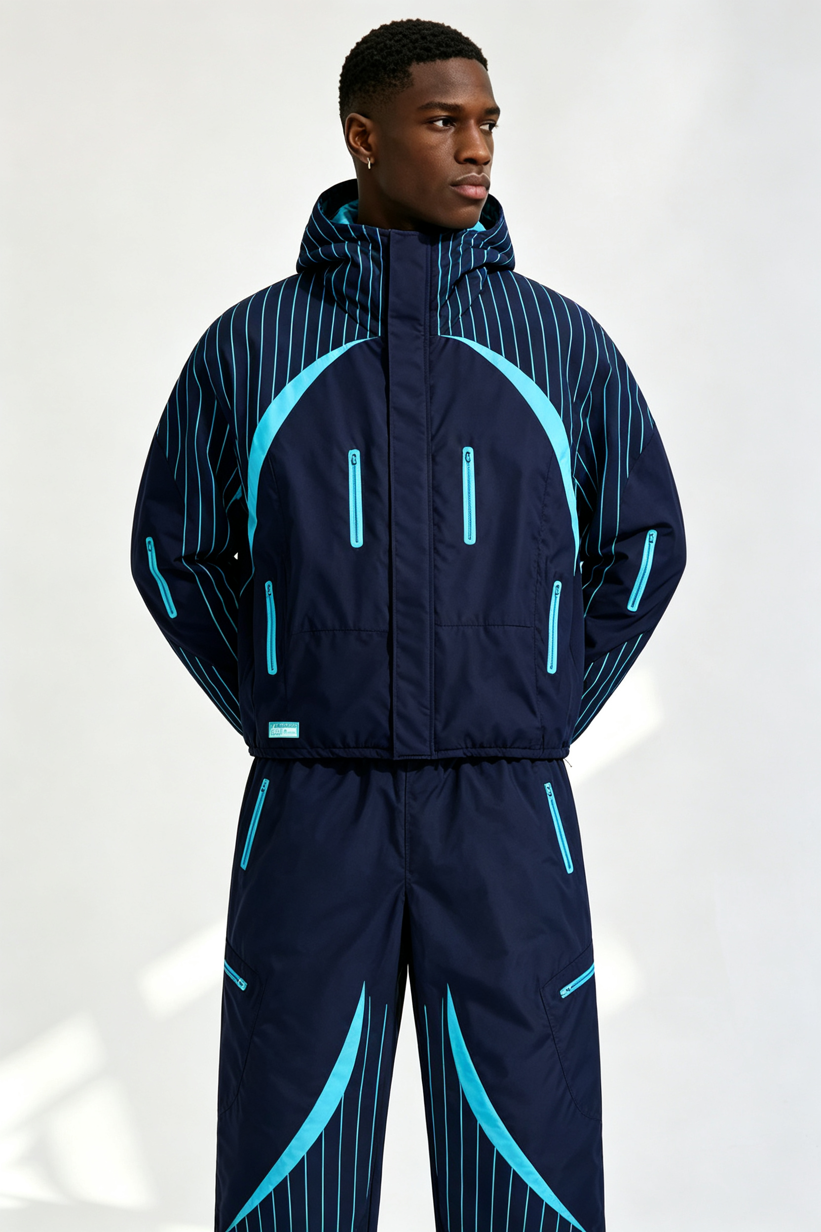 Custom Men Striped Color Block Hooded Tracksuit, 2 Piece Jacket & Pants Streetwear Windbreaker Set