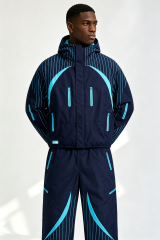 Custom Men Striped Color Block Hooded Tracksuit, 2 Piece Jacket & Pants Streetwear Windbreaker Set