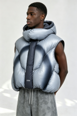 Custom Men Gradient Puffer Hooded Vest, Sleeveless Cropped Streetwear Quilted Gilet