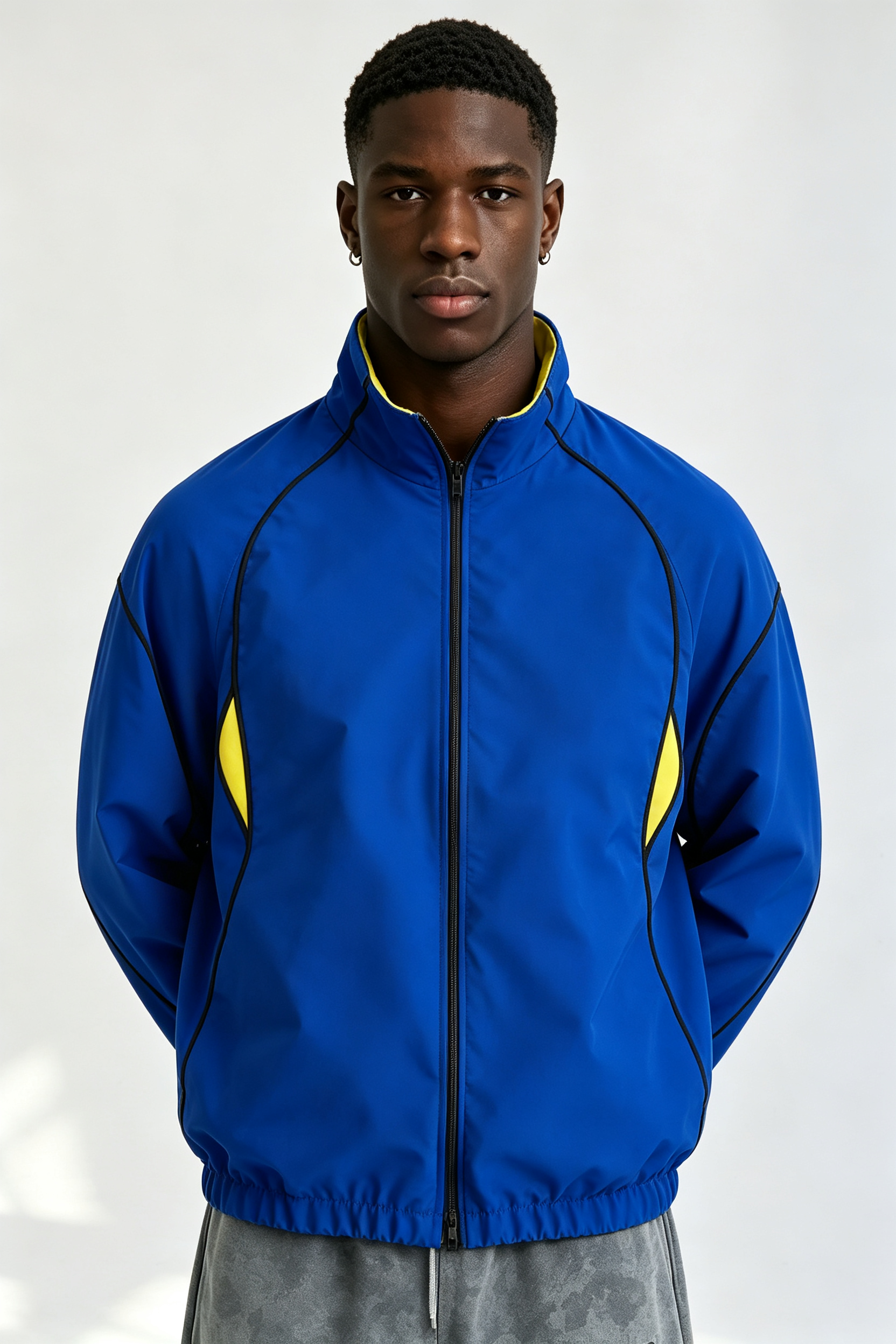 Custom Men Color Block Track Jacket, Retro Stand Collar Raglan Sleeve Streetwear Windbreaker