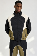 Custom Men Color Block Tracksuit Set, Retro Panel Windbreaker Jacket & Flare Pants 2 Piece Streetwear Outfit