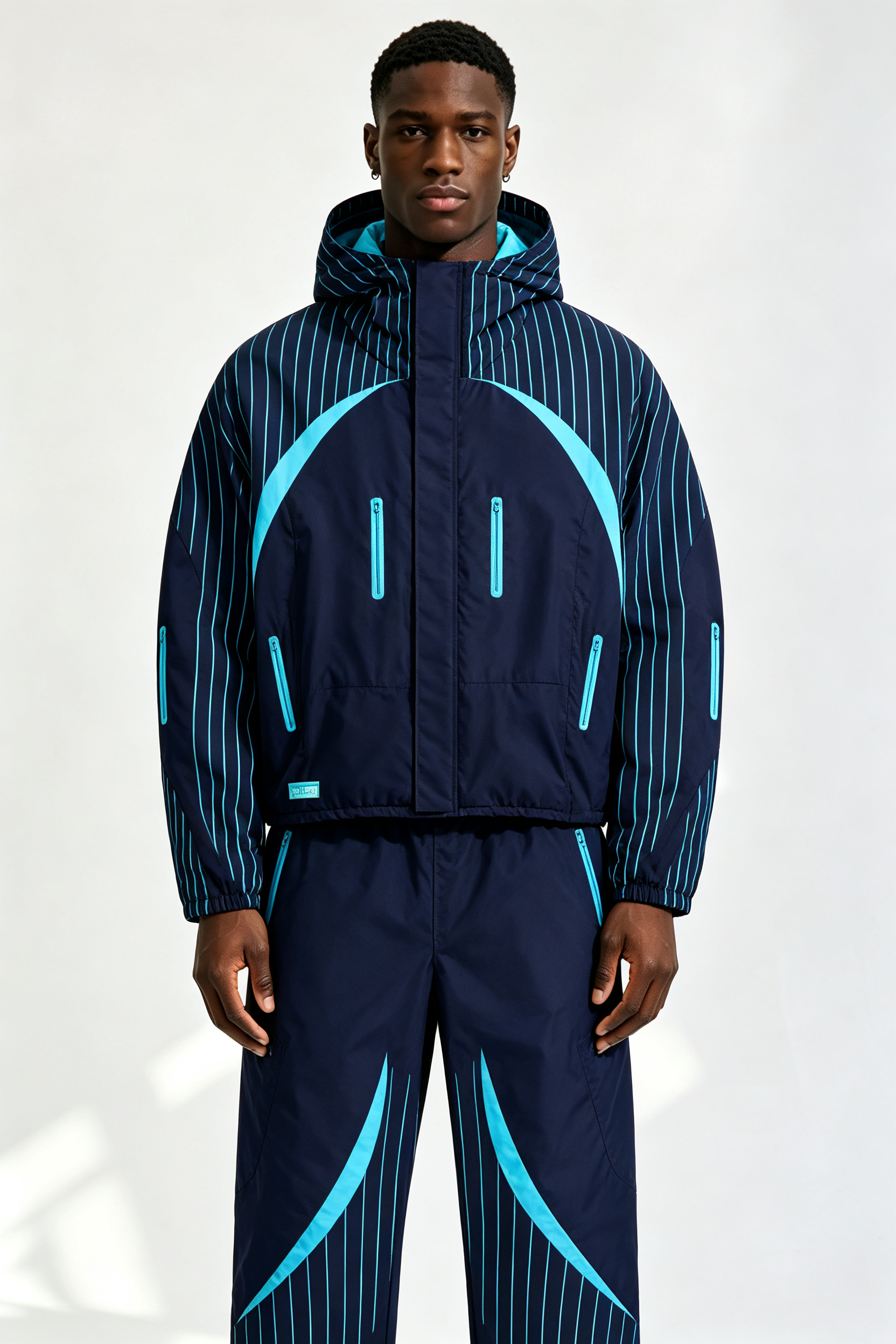 Custom Men Striped Color Block Hooded Tracksuit, 2 Piece Jacket & Pants Streetwear Windbreaker Set
