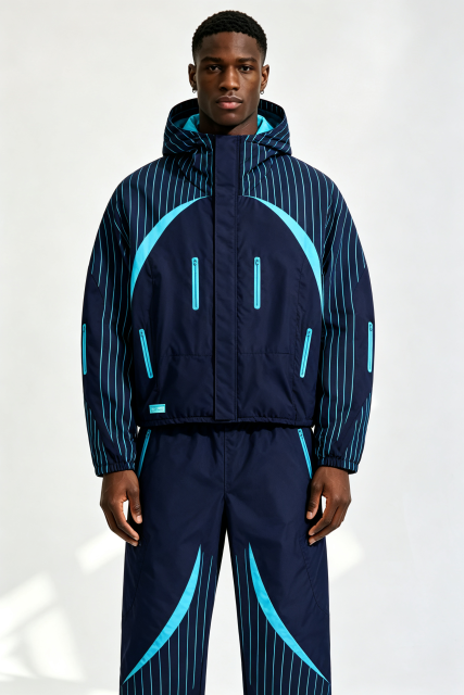 Custom Men Striped Color Block Hooded Tracksuit, 2 Piece Jacket & Pants Streetwear Windbreaker Set