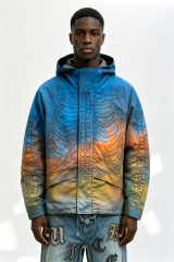 Custom Men Gradient Skeleton Embroidery Hooded Jacket, Tie Dye Skull Bones Streetwear Oversized Windbreaker