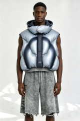 Custom Men Gradient Puffer Hooded Vest, Sleeveless Cropped Streetwear Quilted Gilet