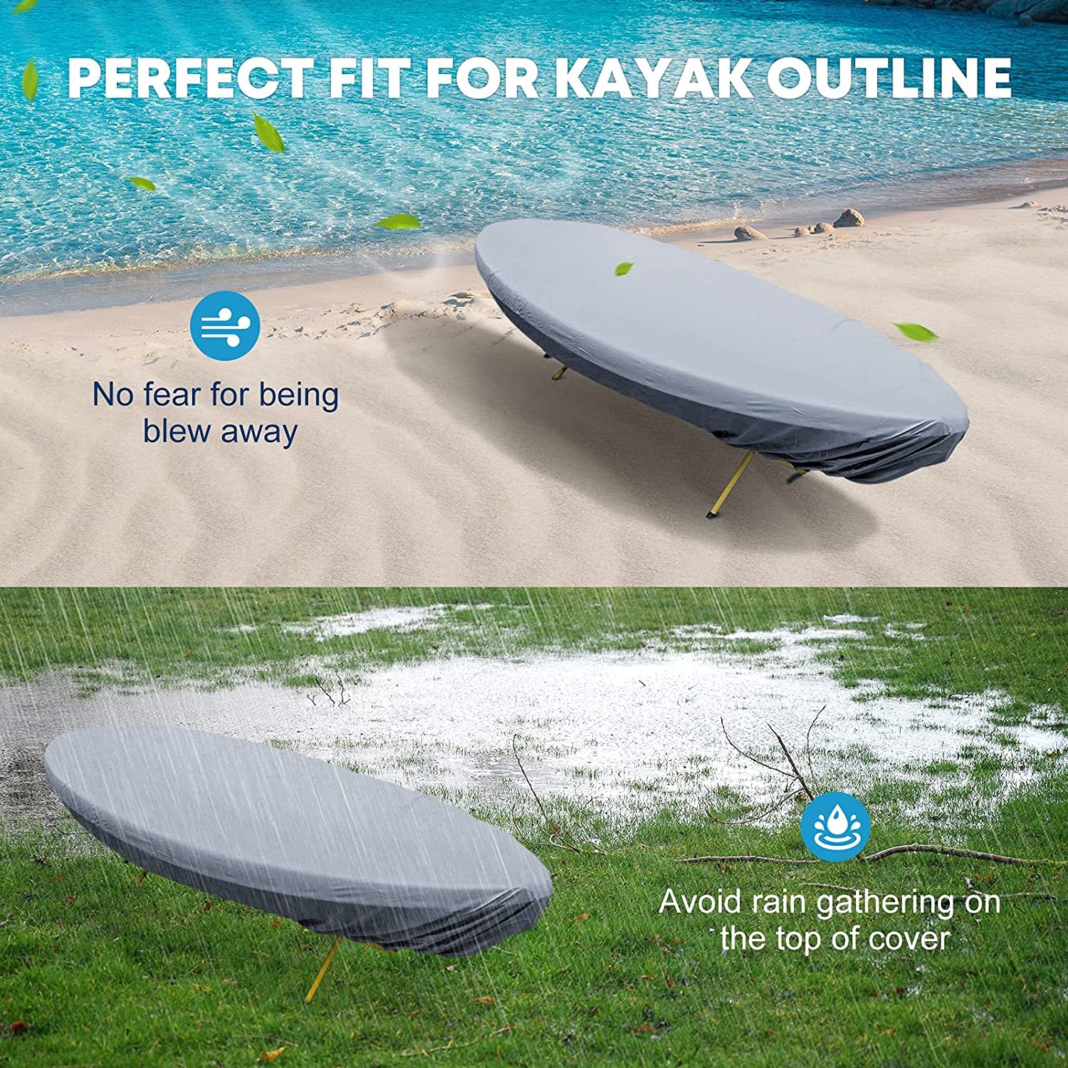 Kayak Cover Canoe Storage Dust Cover Waterproof & UV Protection Cover, Outdoor Fishing Boat Cover