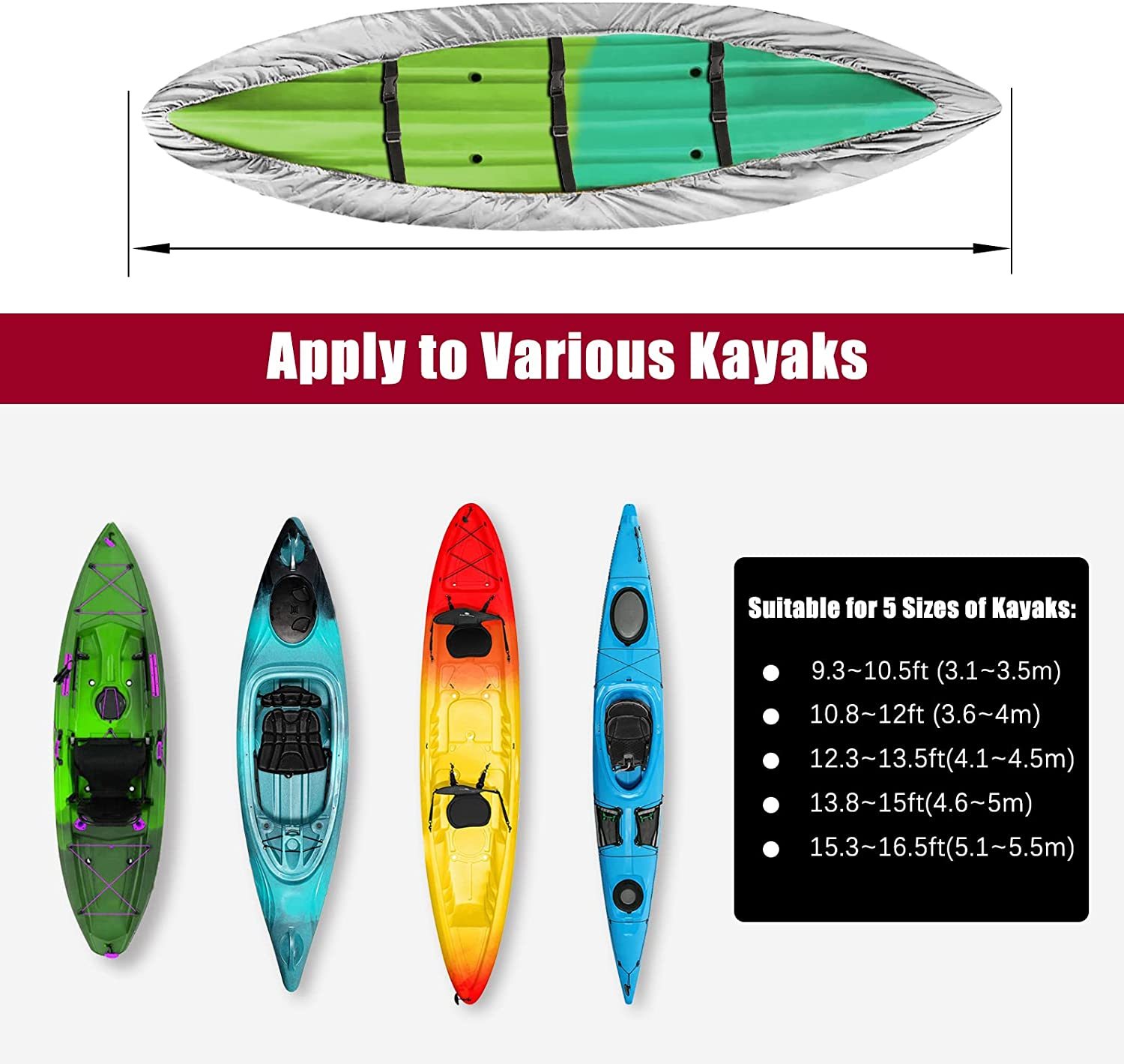 Fits 9ft-18ft 300D Kayak Cover Accessories, Upgraded Thickened Waterproof & UV Protection SUP Paddle Boards Cover for Indoor/Outdoor Storage