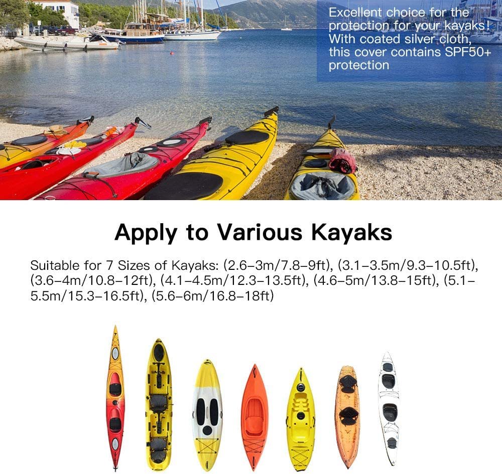 7.8-18ft Waterproof Kayak Canoe Cover-Storage Dust Cover UV Protection Sunblock Shield for Fishing Boat /Kayak / Canoe 7 Sizes Silver