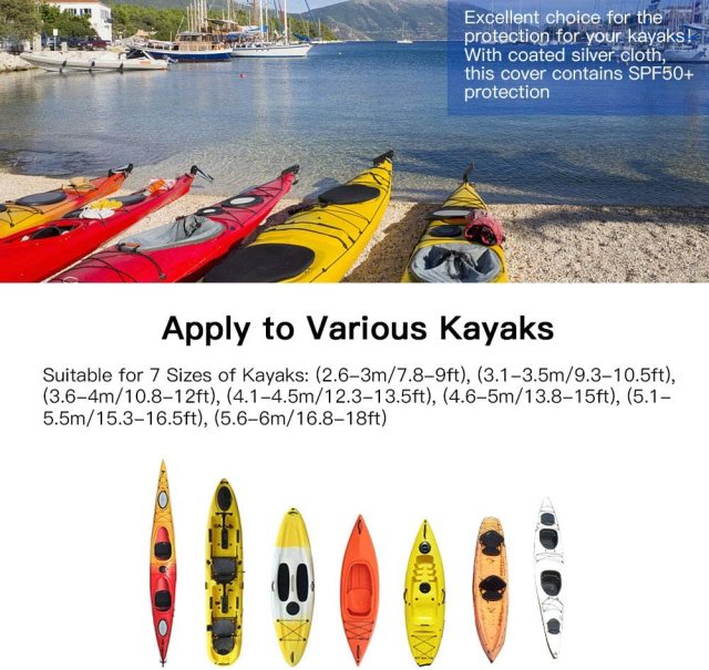 7.8-18ft Waterproof Kayak Canoe Cover-Storage Dust Cover UV Protection Sunblock Shield for Fishing Boat /Kayak / Canoe 7 Sizes Silver