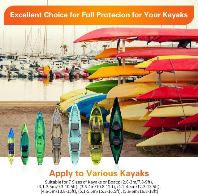 7.8-18ft Waterproof Kayak Canoe Cover-Storage Dust Cover UV Protection Sunblock Shield for Fishing Boat /Kayak / Canoe 7 Sizes Orange