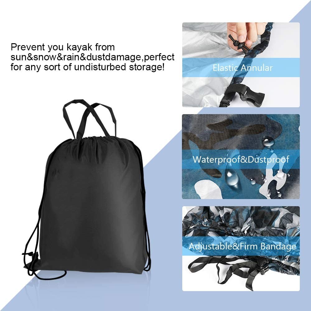 7.8-18ft Waterproof Kayak Canoe Cover-Storage Dust Cover UV Protection Sunblock Shield for Fishing Boat /Kayak / Canoe 7 Sizes Camouflage navy blue