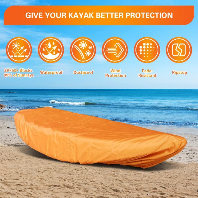 7.8-18ft Waterproof Kayak Canoe Cover-Storage Dust Cover UV Protection Sunblock Shield for Fishing Boat /Kayak / Canoe 7 Sizes Orange