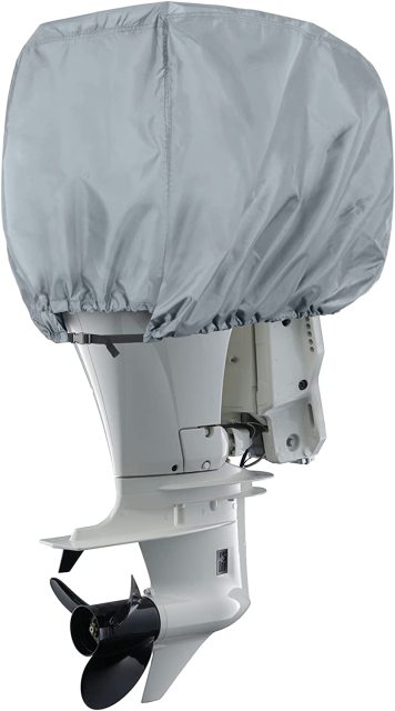 Outboard Motor Cover - Waterproof 600D Heavy Duty Boat Engine Hood Covers - Fit for Motor from 25HP up to 300 HP, Grey