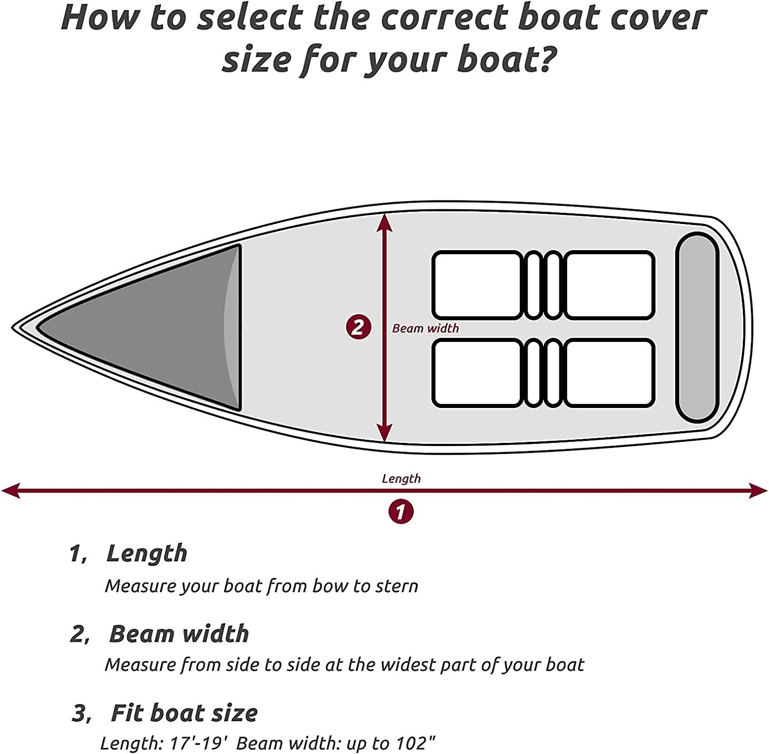 Boat Cover, Heavy Duty Waterproof Trailerable Boat Cover, UV Resistant Marine Grade Outboard Cover Compatible for Bass Boat, Fits Bayliner Tri-Hull V-Hull Fishing Runabout Boat, Grey