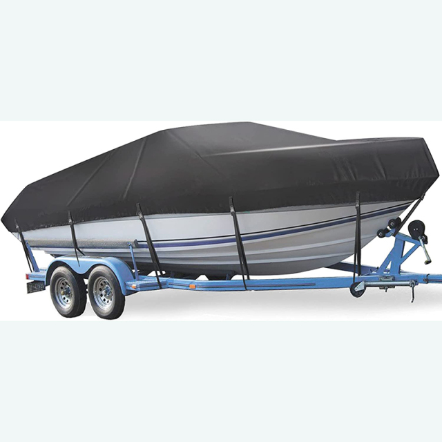 Boat Cover, Heavy Duty Waterproof Trailerable Boat Cover, UV Resistant Marine Grade Outboard Cover Compatible for Bass Boat, Fits Bayliner Tri-Hull V-Hull Fishing Runabout Boat, Black